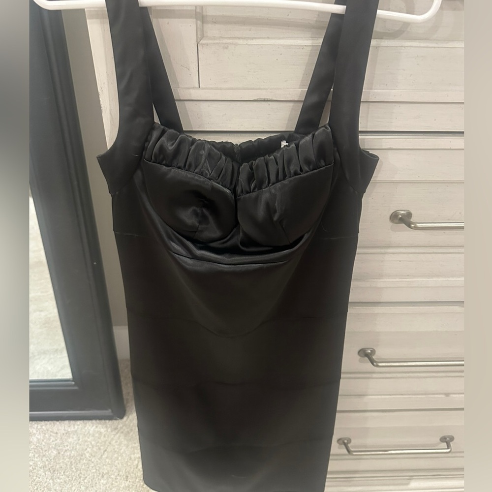 Hot Kiss Black Satin Bustier Sheath Dress